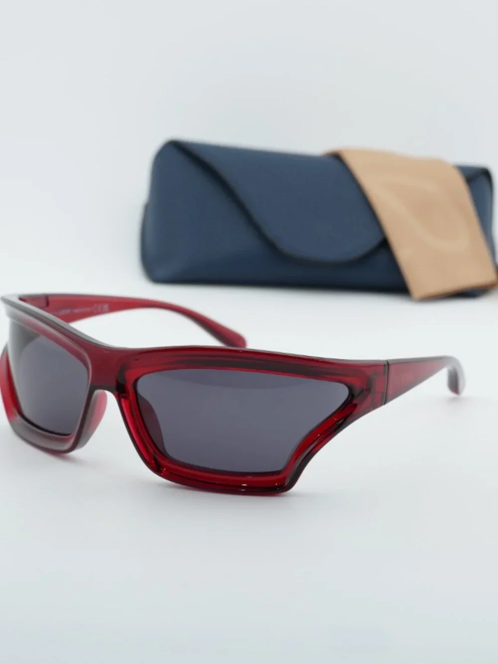 Loewe LW40143U 66A Rectangle Sunglasses - Shiny Red / Grey